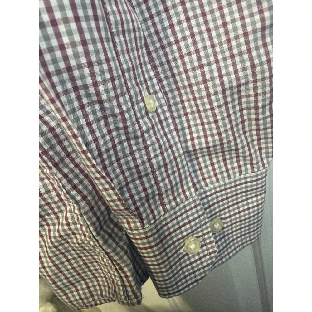 Banana Republic Mens XL Slim Fit Halton Check Button Down Shirt Burgundy Grey XL